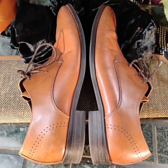 Kenneth Cole Reaction Last Laugh Cognac Oxford Shoes Mens 10.5M Leather Chevron main image 4
